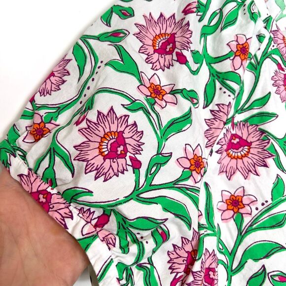 J. Crew Blouse Cotton poplin top Pink Green Floral White Lotus Bloom Medium M - Picture 14 of 14